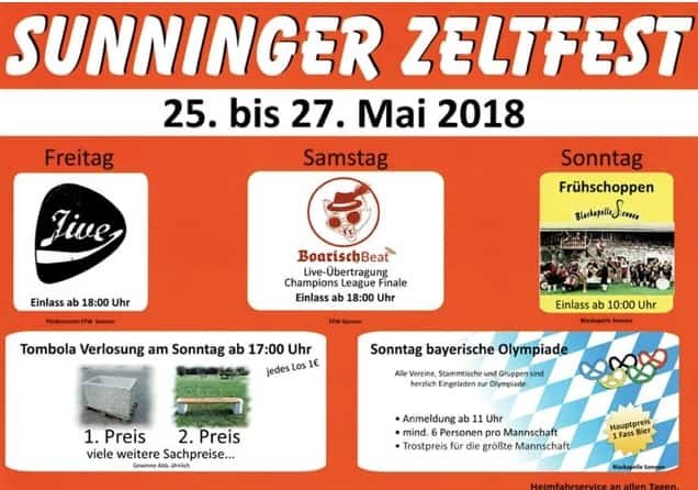 Sunninger Zeltfest 25.-27.05.2018